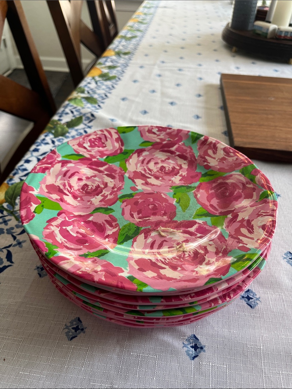 Floral Pink Rose Melamine Salad Plates - Set of 8